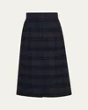 Akris Check Wool Double Face A-line Midi Skirt In Blue