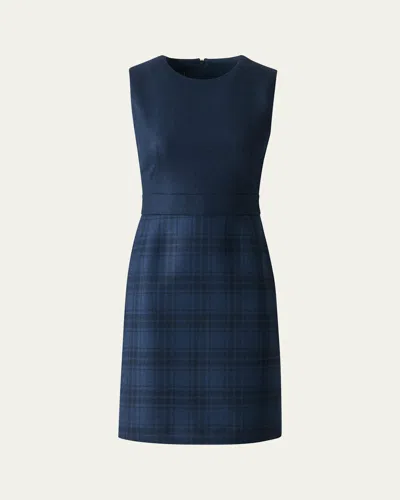 AKRIS CHECK WOOL DOUBLE-FACE SLEEVELESS A-LINE DRESS