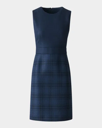 AKRIS CHECK WOOL DOUBLE-FACE SLEEVELESS A-LINE DRESS