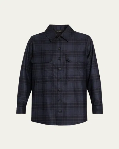 Akris Check Wool Flannel Oversized Shirt Jacket In Blue