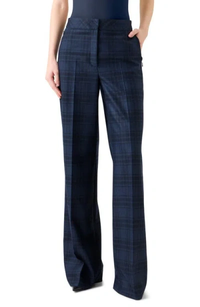 Akris Check Wool Flannel Pants In Blue
