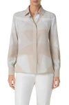 Akris Chiaroscuro Print Silk Crepe Button-up Shirt In Greige