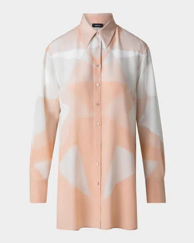 Akris Chiaroscuro-print Silk Crepe Tunic Blouse In Seashell