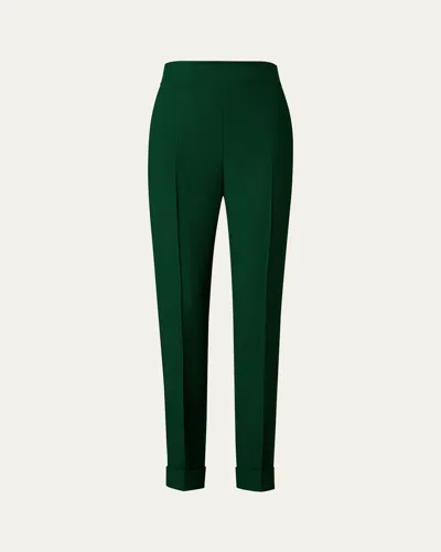 Akris Chris Crepe Tapered-leg Cuffed Pants In Pine Green