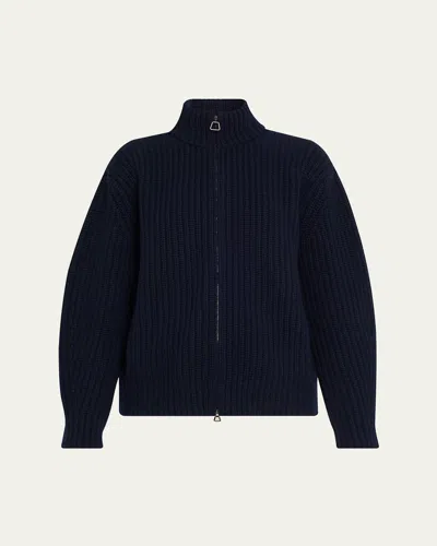 Akris Chunky Cashmere Knit Oversized Zip Cardigan In Denim Blue