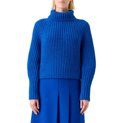 Akris Chunky Cashmere Rib Turtleneck Sweater In Blue