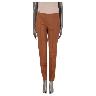 Pre-owned Akris Cognac Brown Cotton Front-stitched Cigarette Pants 36 S