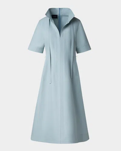 Akris Collared Short-sleeve Cotton Poplin A-line Midi Shirtdress In Stone Blue