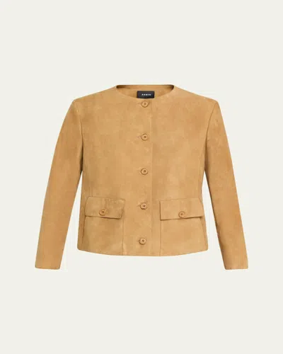 Akris Collarless Suede Single-breasted Jacket In Brown