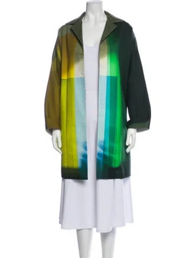 Pre-owned Akris Colorblock Pattern Coat In Green