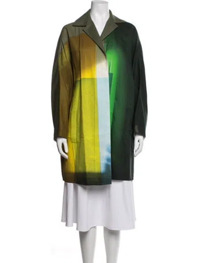 Pre-owned Akris Colorblock Pattern Coat In Green