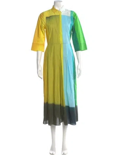 Pre-owned Akris Colorblock Pattern Long Dress In Yellow