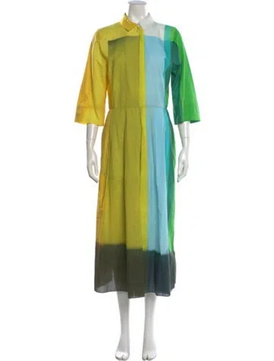 Pre-owned Akris Colorblock Pattern Long Dress In Yellow