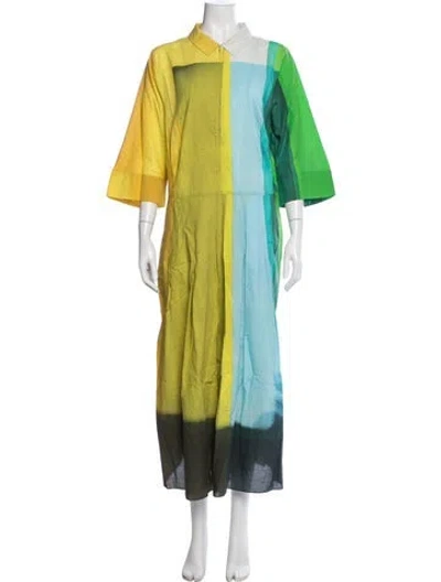 Pre-owned Akris Colorblock Pattern Long Dress In Yellow