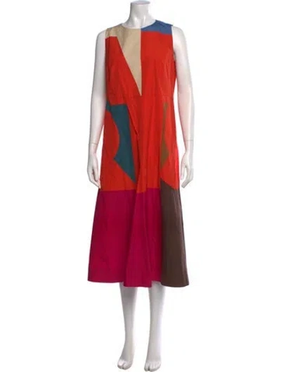 Pre-owned Akris Colorblock Pattern Midi Length Dress In Orange