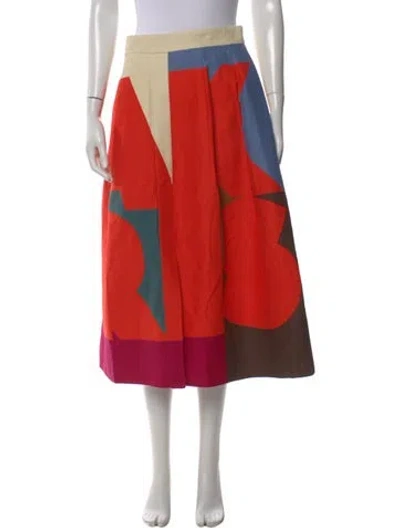 Pre-owned Akris Colorblock Pattern Midi Length Skirt W/ Tags In Orange