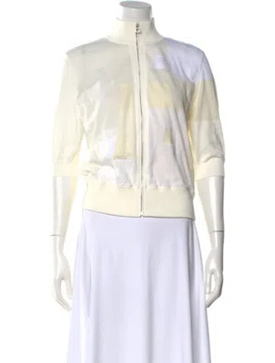 Pre-owned Akris Colorblock Pattern Mock Neck Sweater In White