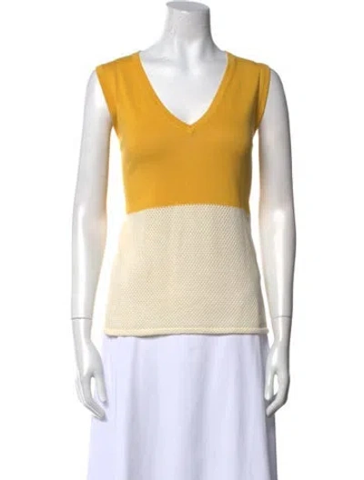 Pre-owned Akris Colorblock Pattern V-neck Top In Yellow