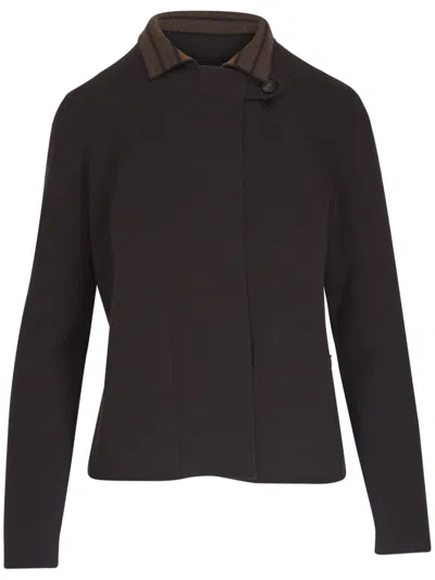 Akris Contrasting-collar Cardigan In Brown