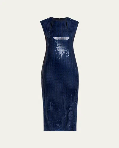 Akris Corded Sequin Chiffon Midi Sheath Dress In Multi