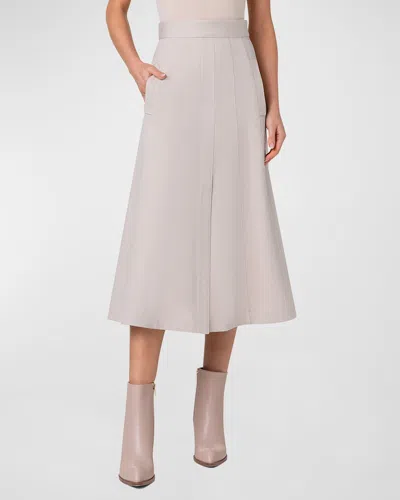 AKRIS COTTON DENIM PLEATED MIDI SKIRT