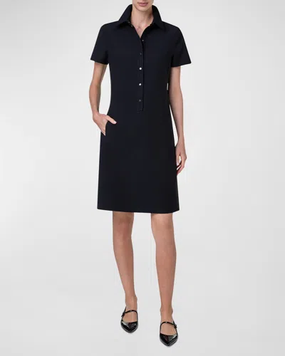 Akris Cotton Silk Button-front Polo Dress In Black
