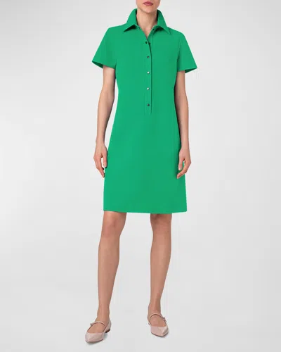 Akris Cotton Silk Button-front Polo Dress In Leaf
