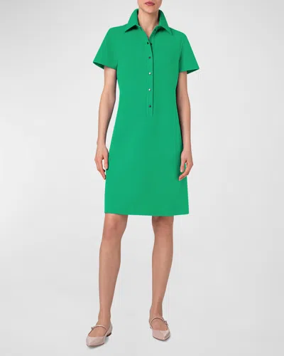 Akris Cotton Silk Button-front Polo Dress In Pine Green