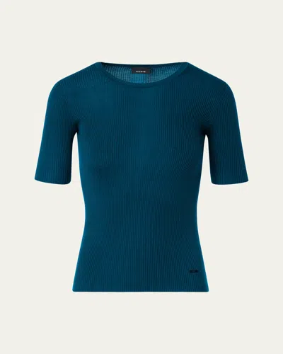 Akris Cotton Silk Short-sleeve Sweater In Blue