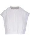 Akris Sleeveless Cotton Voile Bubble Blouse In White