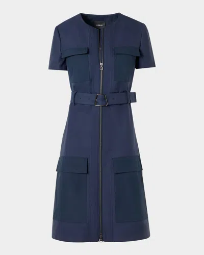 Akris Cotton-blend Zip-up Belted Jacket In Blue