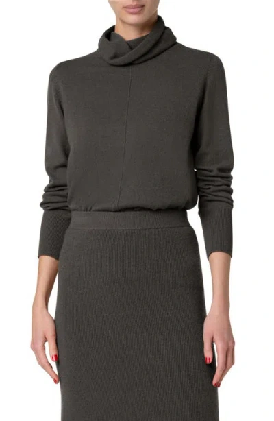 Akris Cowl Turtleneck Cashmere Jumper In 059 Kale Green