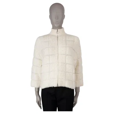 Pre-owned Akris Cream Cashmere 3/4 Sleeve Boulce Knit Jacket 40 L In White