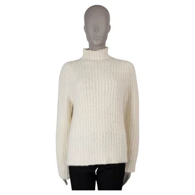 Pre-owned Akris Cream Cashmere Chunky Knit Mock Neck Sweater 38 M In White