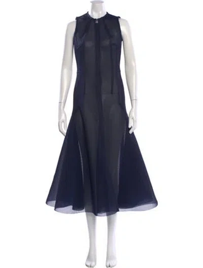 Pre-owned Akris Crew Neck Long Dress In Blue