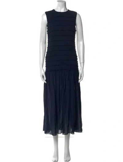 Pre-owned Akris Crew Neck Long Dress W/ Tags In Blue