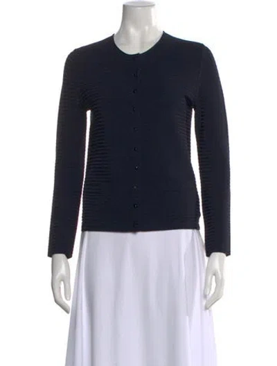 Pre-owned Akris Crew Neck Long Sleeve Button-up Top In Black
