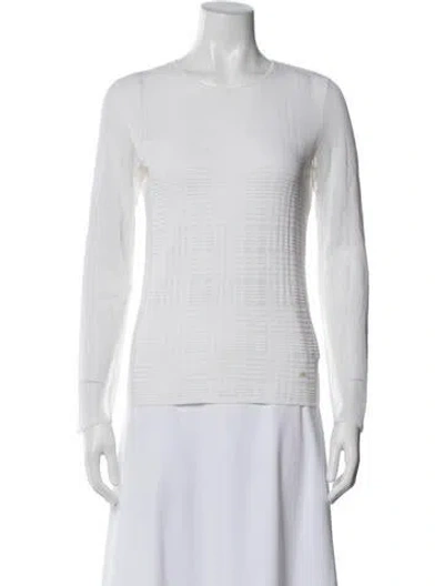 Pre-owned Akris Crew Neck Long Sleeve Top In White