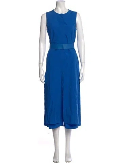 Pre-owned Akris Crew Neck Midi Length Dress In Blue