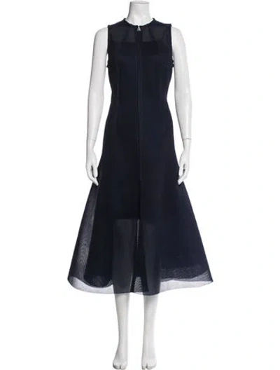 Pre-owned Akris Crew Neck Midi Length Dress In Blue