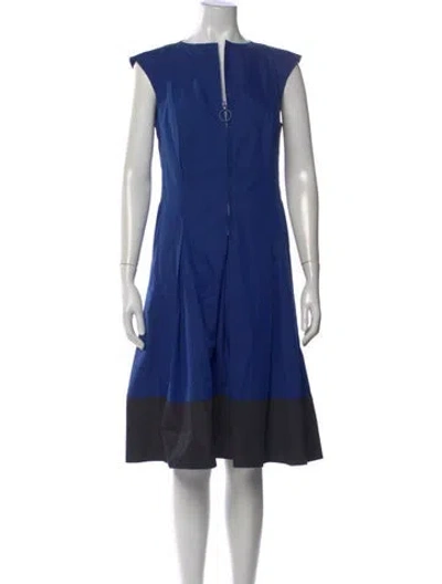 Pre-owned Akris Crew Neck Midi Length Dress In Blue