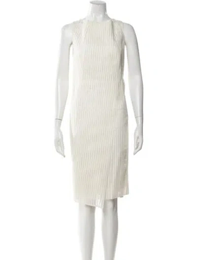 Pre-owned Akris Crew Neck Midi Length Dress In White