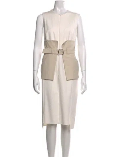 Pre-owned Akris Crew Neck Midi Length Dress In White