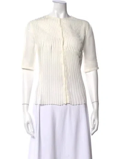Pre-owned Akris Crew Neck Short Sleeve Blouse In Neutrals