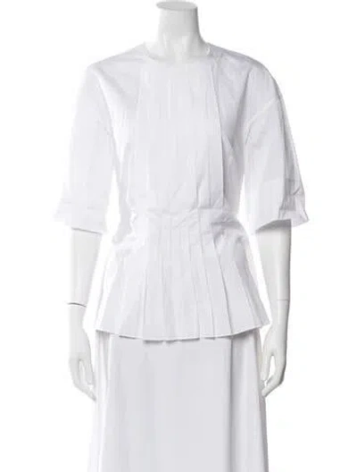 Pre-owned Akris Crew Neck Short Sleeve Blouse In White