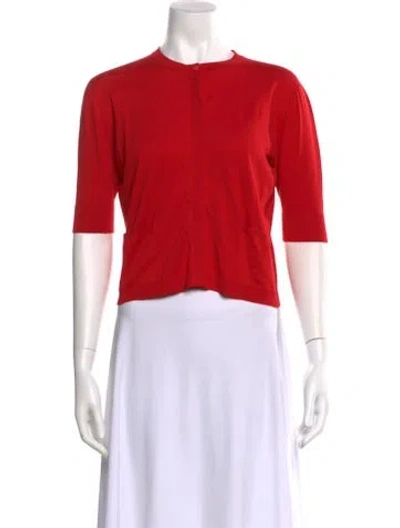 Pre-owned Akris Crew Neck Three-quarter Sleeve Crop Top In Red
