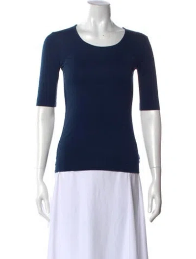 Pre-owned Akris Crew Neck Three-quarter Sleeve Top In Blue