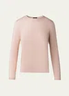 Akris Crewneck Cashmere-silk Seamless Fine Gauge Knit Sweater In Chai