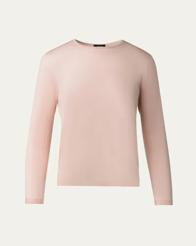 Akris Crewneck Cashmere-silk Seamless Fine Gauge Knit Sweater In Chai