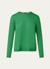 Akris Crewneck Cashmere-silk Seamless Fine Gauge Knit Sweater In Leaf